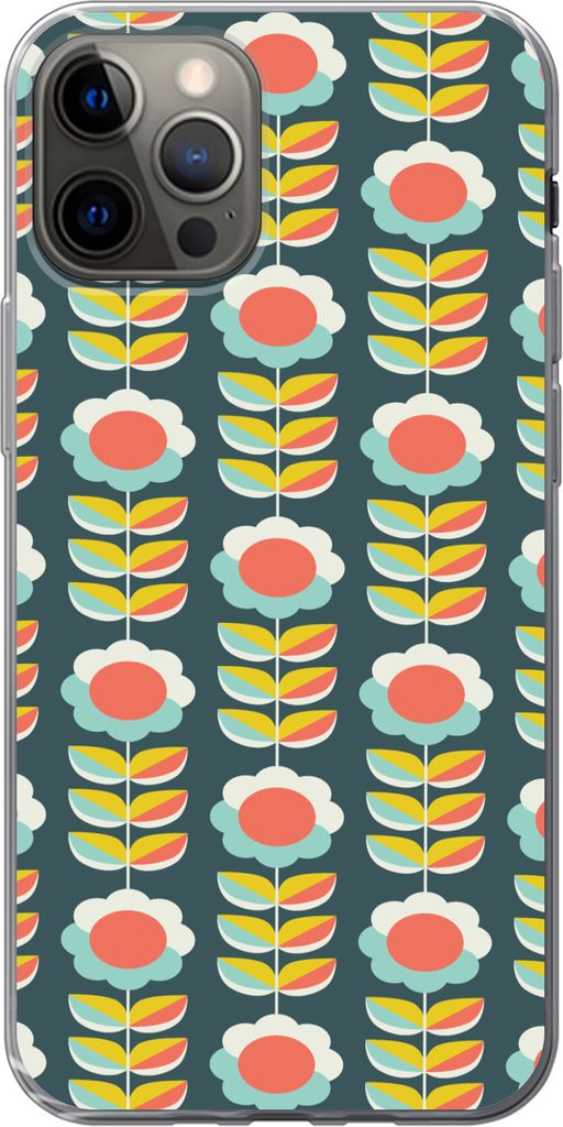 MuchoWow Handyhülle Schutzhülle Hülle für Telefoonhoesje iPhone 12 Pro Retro - Blumen - Skandinavisch Silikon Softcase Handy Hülle - Abdeckung