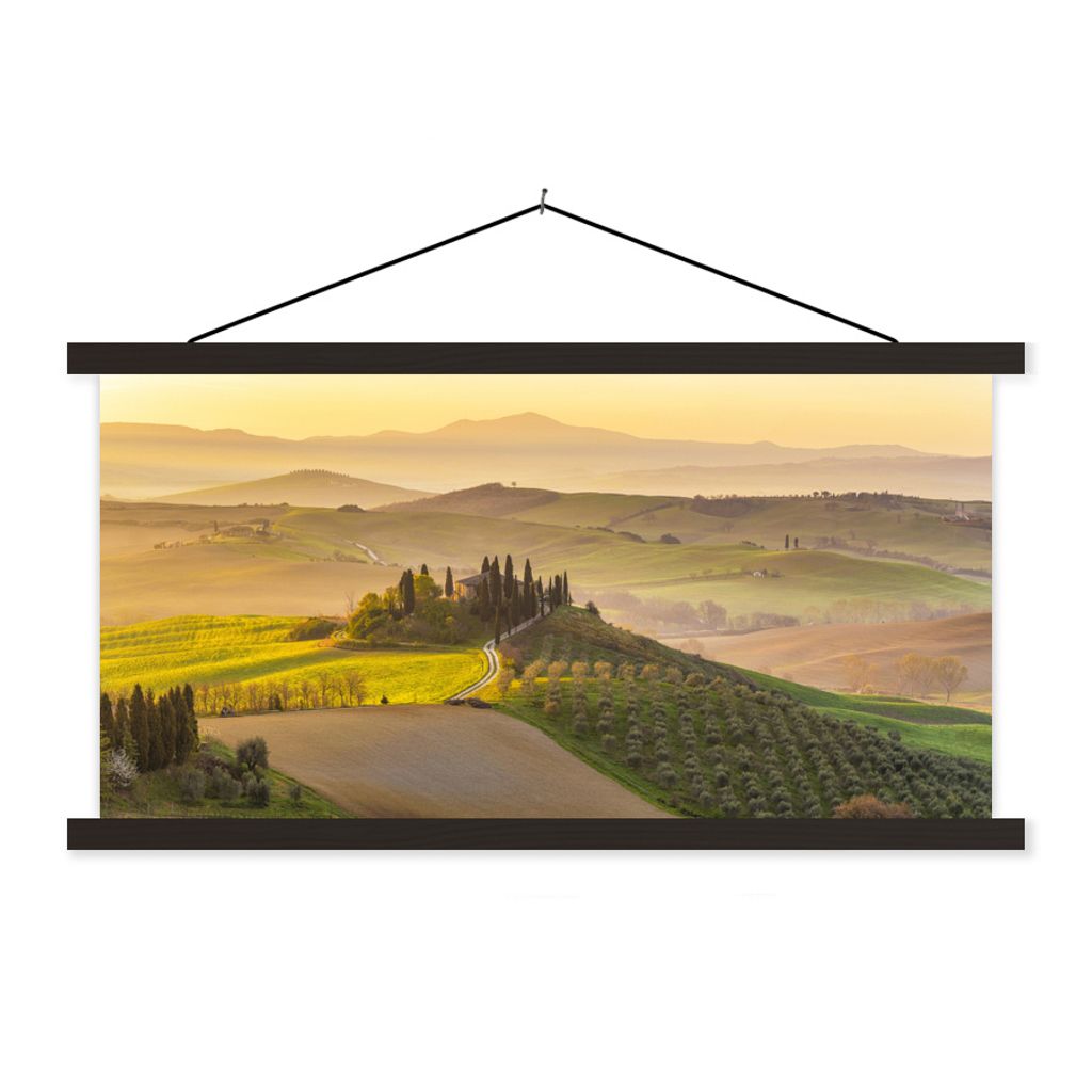 MuchoWow Textilposter Toskana - Hügel - Landschaft 90x45 cm mit schwarzem Rahmen - Klemmleisten