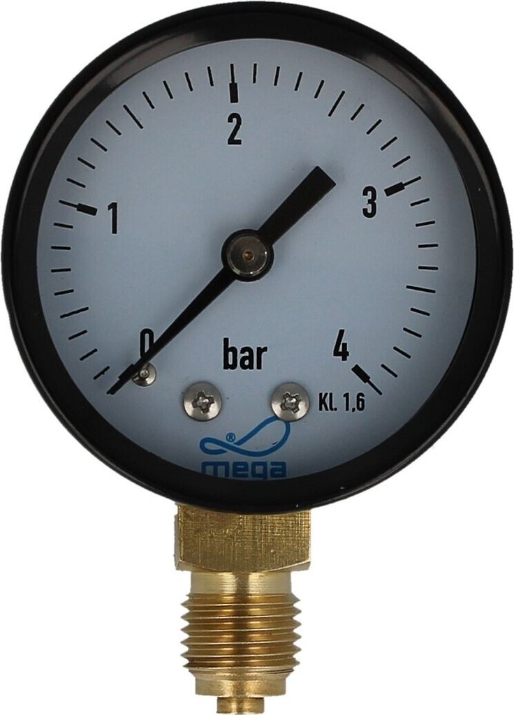 MEGA Druckmanometer 0 - 4 bar - 1/4 Zoll Anschluss nach unten Radial Ø 50 mm