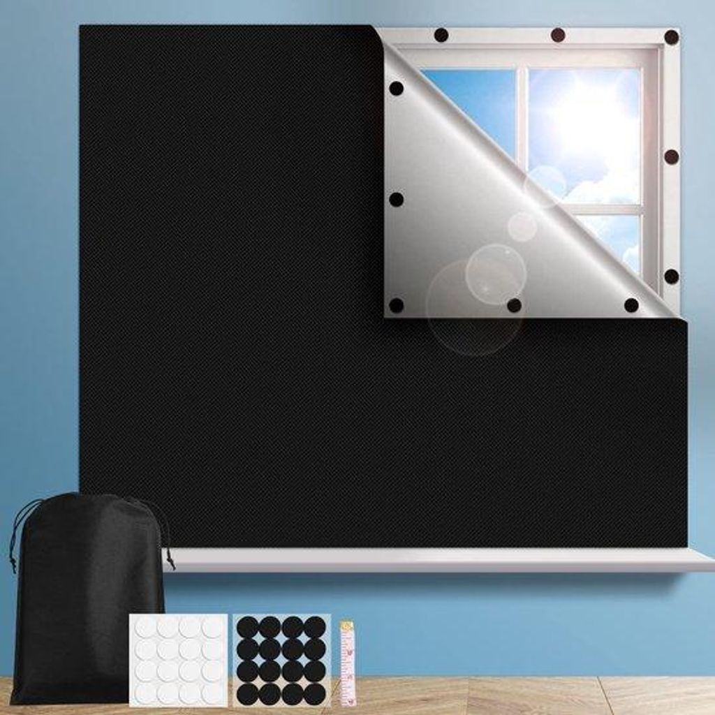 Verduisterende rolgordijnen, 100% zwarte, op maat te snijden, draagbaar, voor slaapkamers, reizen, media en studentenkamers, 100x145 cm