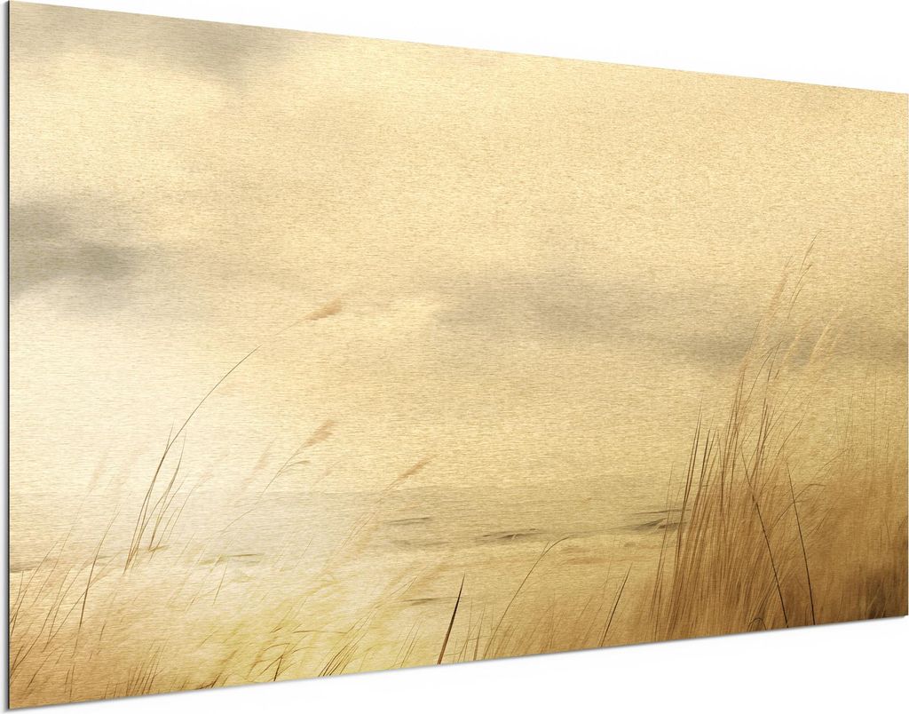 DEQORI Alu-Dibond Bild Gold 100x50 cm 'Melodie der Nordsee' Wandbild Metall dünn Design