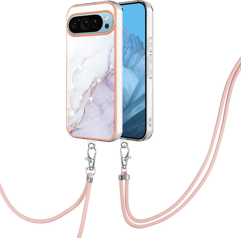 Handykette Hülle für Google Pixel 10 Muster TPU Schutzhülle mit verstellbarem Tragegurt Weiß