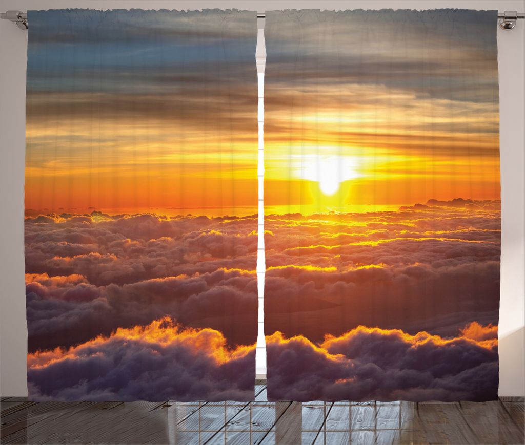 ABAKUHAUS Natur Rustikaler Gardine, Sunset Szene auf Wolken, Schlafzimmer Kräuselband Vorhang mit Schlaufen und Haken, 280 x 175 cm, Orange