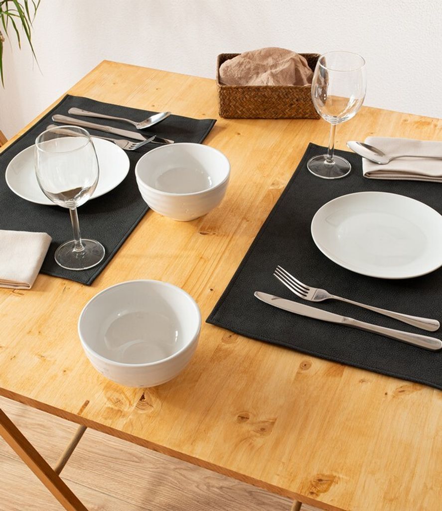 Monaco Black Vintage 2er Set Tischsets in Lederoptik | Platzsets Schwarz 45x30cm