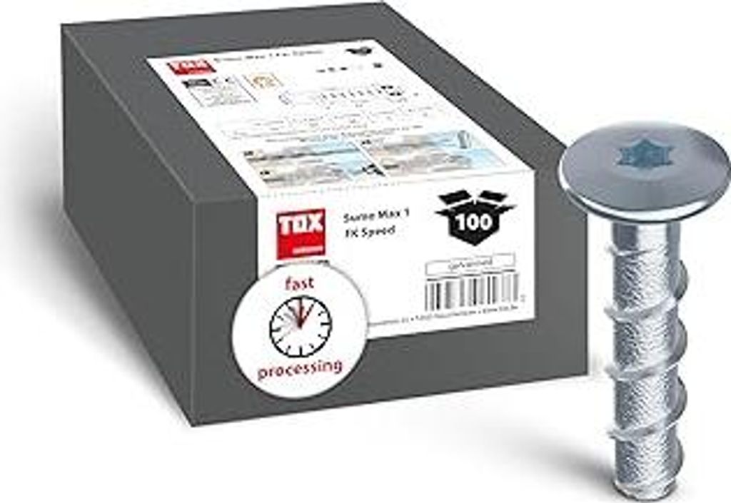TOX SchraubSumo Max 1 FK Speed 6x28 mm, Betonschraube aus verzinktem Stahl mit Flachkopf und geringer Bohrtiefe, schnelle Montage, bauaufsichtlich ...