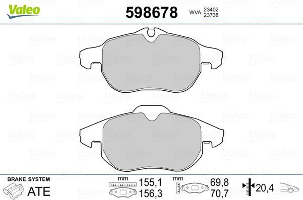 VALEO 598678 Bremsbelagsatz, Scheibenbremse OE 93188111 kompatibel mit Matiz, Croma, Santa Fe, H100, Astra H, Corsa D, Signum, Vectra, Zafira