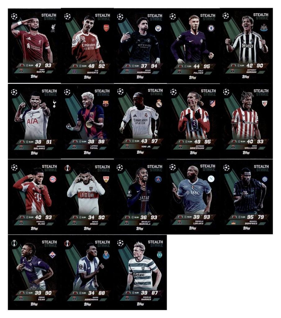 Topps - Match Attax Champions League 2025/26 - Trading Cards - Alle 18 Stealth Strike Karten