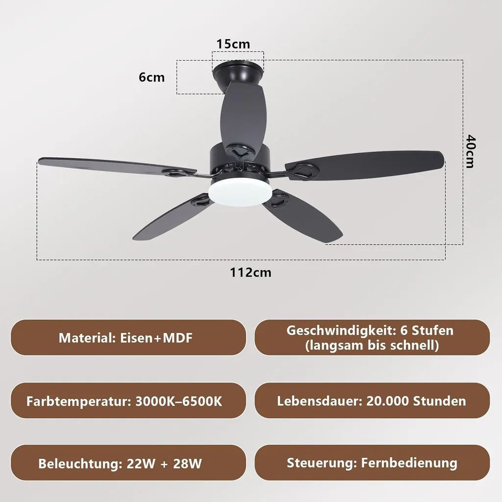 Ventilateur de plafond pour grand salon, éclairage LED modulable