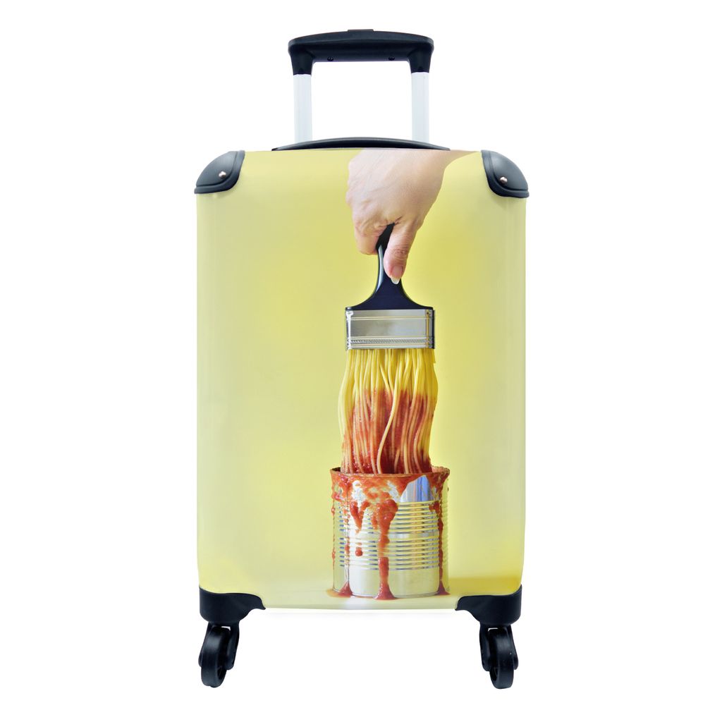 MuchoWow Koffer Handgepäck Trolley Rollkoffer Kleine Reisekoffer mit 4 Rollen - Färben mit Spaghetti und roter Soße - Cabin Size < 55x40x23 cm...