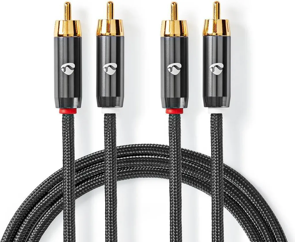 Cavo Doppio RCA 2 Metri per Stereo | Oro e Metallo Grigio Robusto