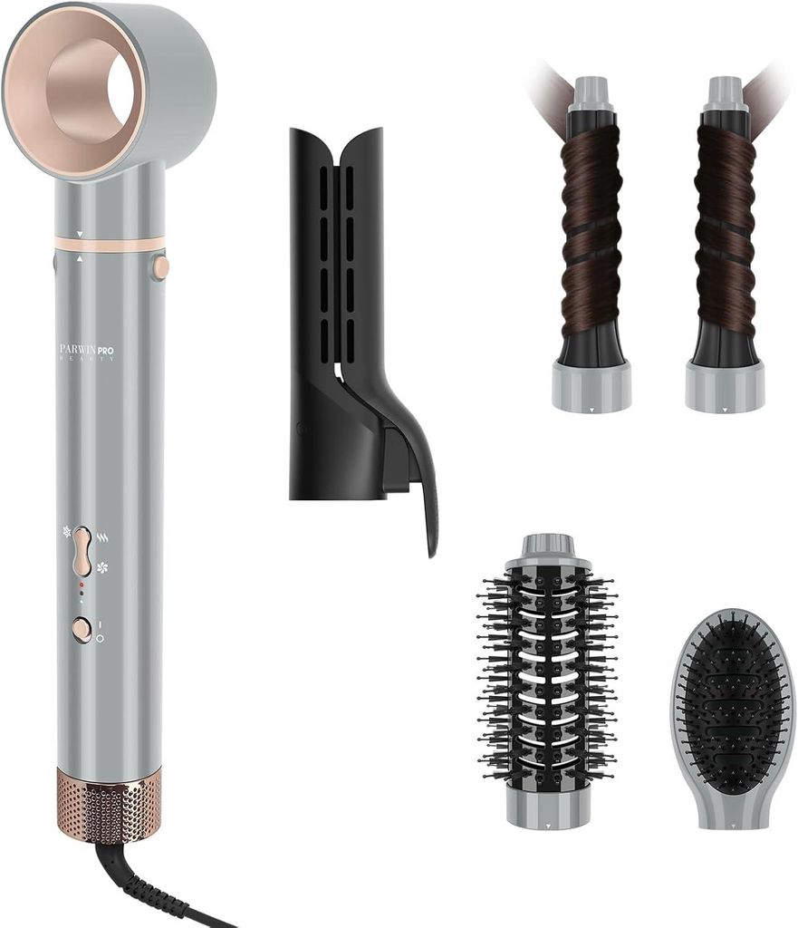 6 IN 1 Airstyler Set Ionen Haartrockner Set, 110,000 RPM Hochtouriger Motor,für Trocknen,Glätten,Volumen,Locken Automatisches Locken mit Coanda-E...