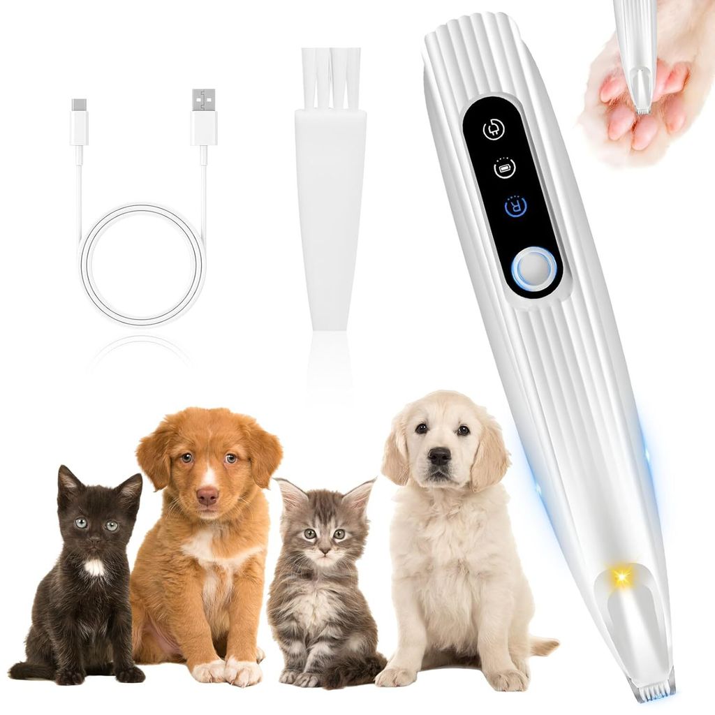 Pfotentrimmer für Hunde, USB Wiederaufladbar Hundeschermaschine, Leiser Hundepfotentrimmer Pro Hundetrimmer mit LED Licht Trimmer, Hundepfoten