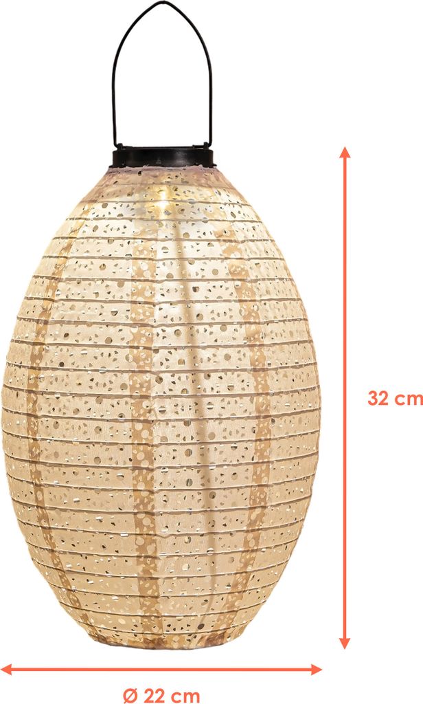 LED solární textilní lucerna oválná písková - 32 cm - Obrázek produktu 