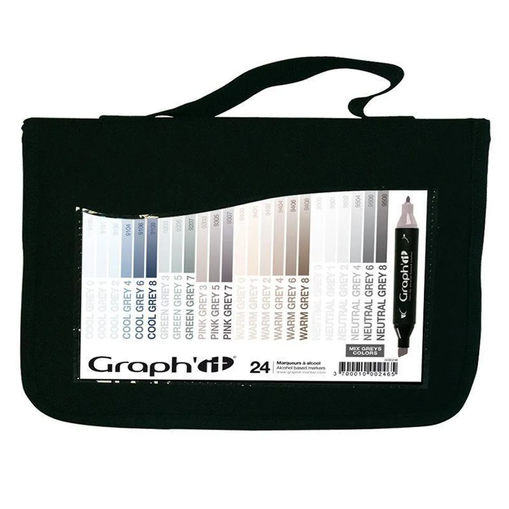 Set de Feutres à Alcool GRAPH'IT 24 Nuances de Gris pour Dessin et Design