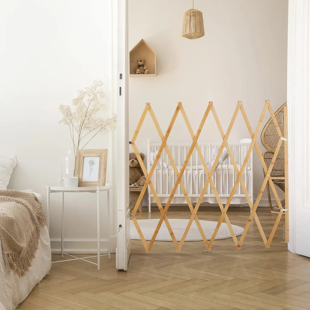Barrière de sécurité pour chien en bois de bambou réglable de 130 cm