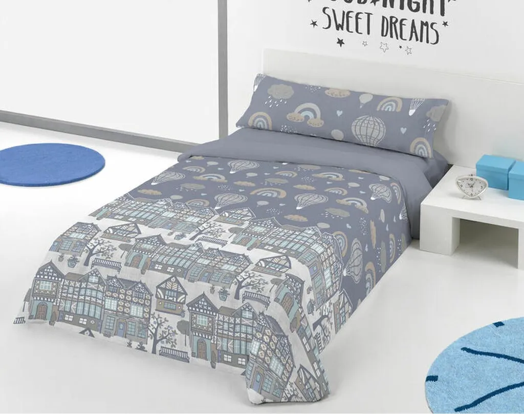 Parure de lit 180x230 cm Pierre Cardin bleu ballons pur coton 144 fils