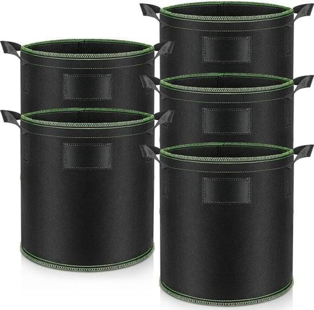 Lot de 5 sacs à plantes 40 litres noirs avec poignées renforcées robustes