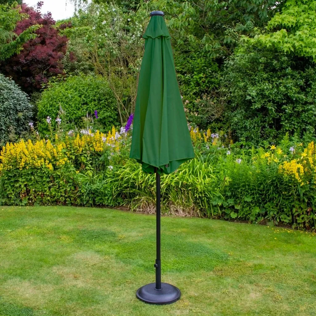 Parasol 2.7m Vert avec LED Intégrées et Fonction Bascule de Jardin