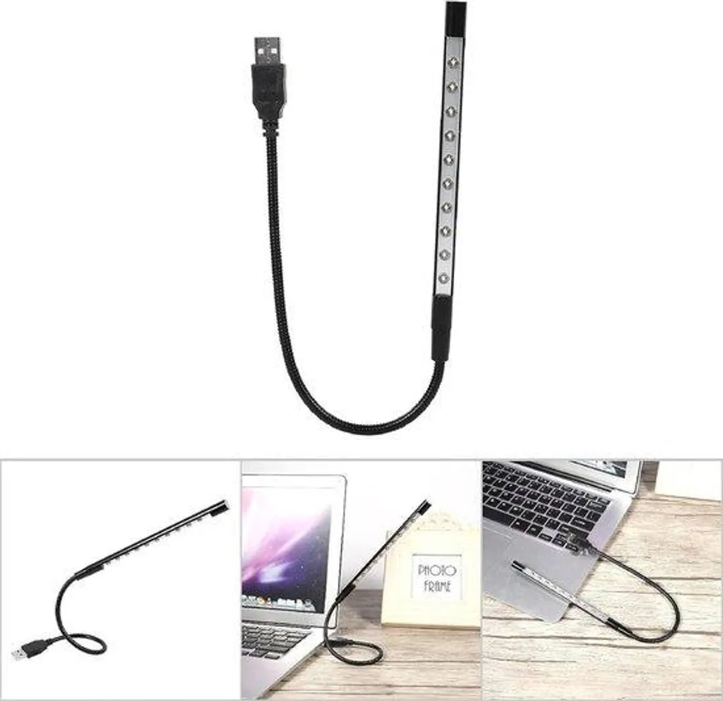Mini lampe LED USB flexible 10 diodes pour lecture nocturne silencieuse
