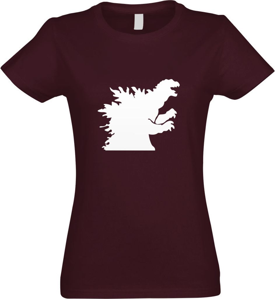 Kiwistar - T-Shirt tailliert - Damen - Burgund - Godzilla - Ungeheuer - Seemonster - mit Motiv Bedruckt - Funshirt Design - Sport - Freizeit - Dame...