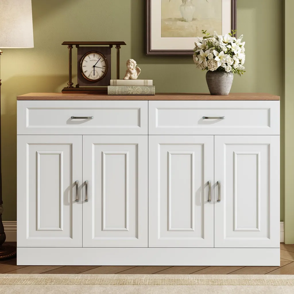 Fortuna Lai Sideboard en bois avec étagères et rebords anti-chute 120cm