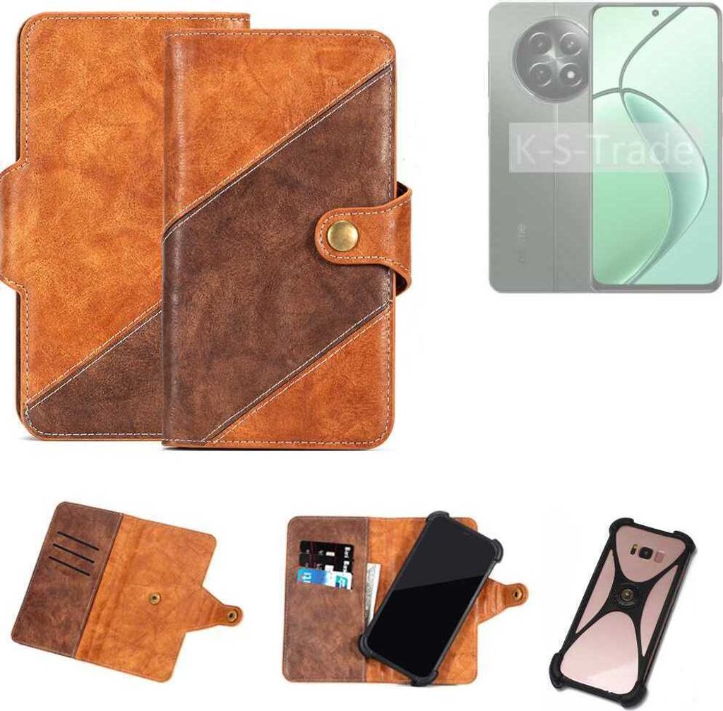 K-S-Trade Handyhülle Schutzhülle Bookstyle Case Wallet-Case kompatibel mit Realme 12 5G Cover Klapphülle Kantenschutz Smartphone dunkelbraun braun