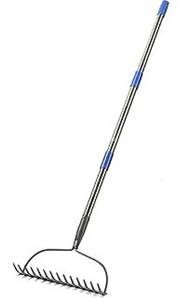 Rastrello da giardino con 14 denti, rastrello da giardino in metallo, rastrello largo con manico in metallo lungo 152 cm, attrezzo da giardino per sarchiare, concimare, rastrello da giardino per prato e foglie