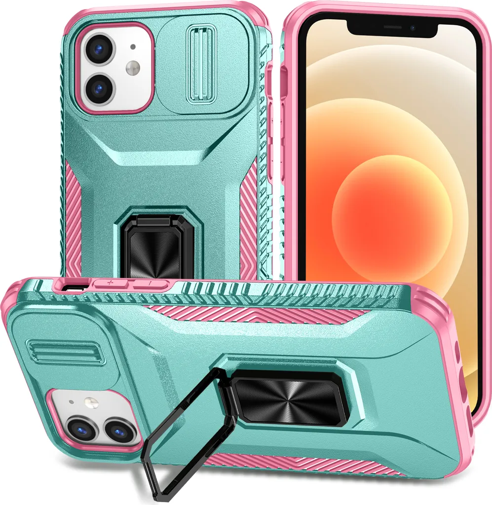 Custodia iPhone 11 Doppia Protezione Turchese con Slide Camera e Anello