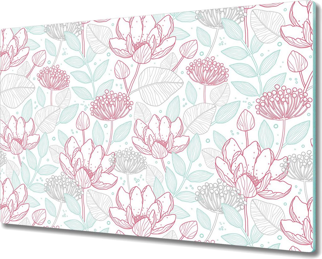 Glas-Herdabdeckplatte Glaskeramikkochfeld-Abdeckung Spritzschutz - 80x52 cm - Konturen von Blumen