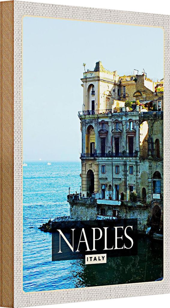 Holzschild Reise 20x30cm Naples Italy Neapel Panorama Meer