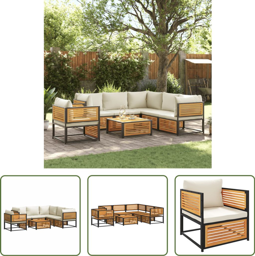 The Living Store 7-tlg. Garten-Sofagarnitur mit Kissen Massivholz Akazie