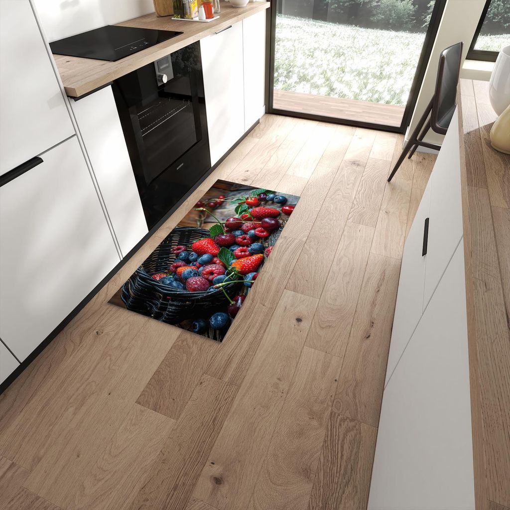 Küchenteppich 60x120cm rutschfest & abwischbar PVC Läufer - Frische Beerenkorb