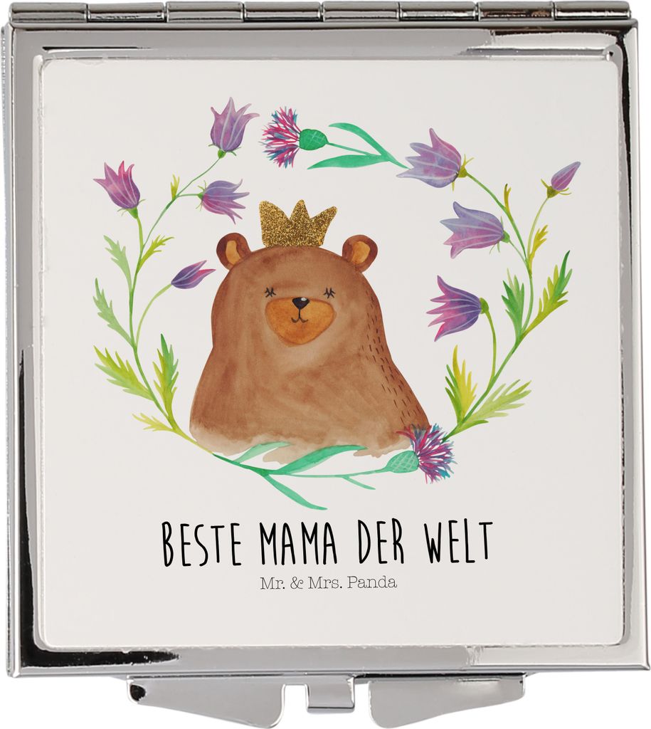 Mr. & Mrs. Panda Schminkspiegel Bär Königin - Weiß - Geschenk, Handspiegel, Taschenspiegel klappbar, Lieblingsmensch, Mom, Teddy, Faltspiegel, M...
