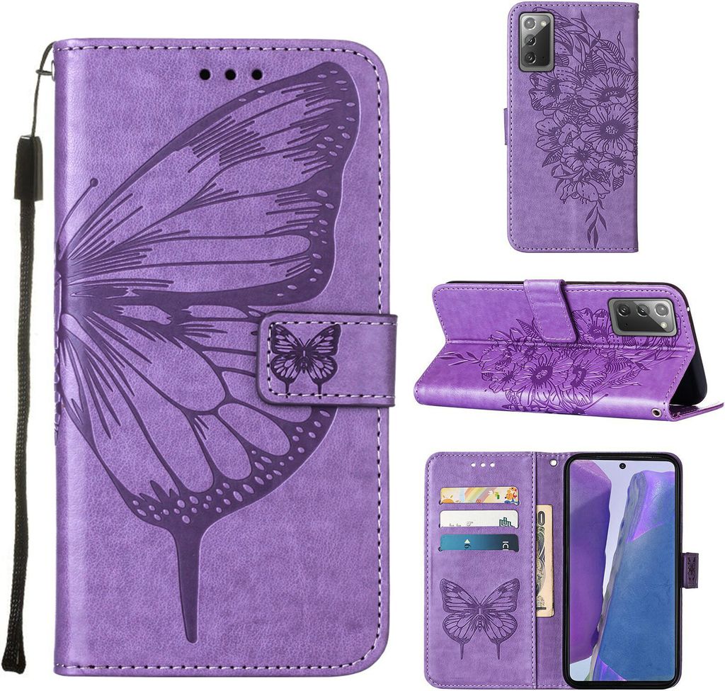Galaxy Note 20 4G Hülle, Schmetterling Prägung Flip Leder Kartenfächer Schutzhülle Ledertasche mit Ständer für Samsung Galaxy Note 20 4G / 5G...