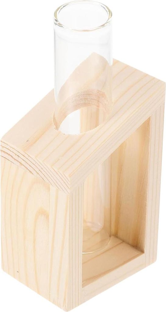 Röhrenförmige Glasvase, Hydroponik-Glasvase mit Holzständer, Tisch-Hydroponik-Pflanzgefäß aus Glas
