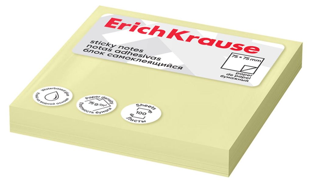 Haftnotizen 75x75mm Pastell wiederablösbar 100 Blatt Gelb Produktbild 