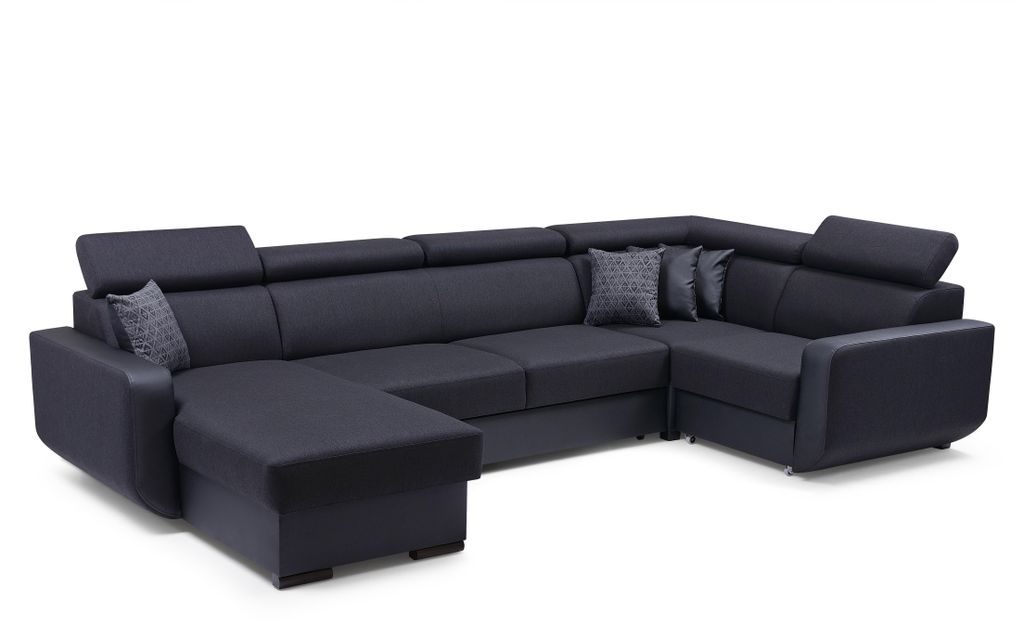 Masseno Ecksofa PALAZZO mit Schlaffunktion U-Form, Sofa mit Bettkasten, Wohnzimmersofa, Couch, Soffa, Bettsofa, Couchgarnitur- Schwarz, INARI 100+M...