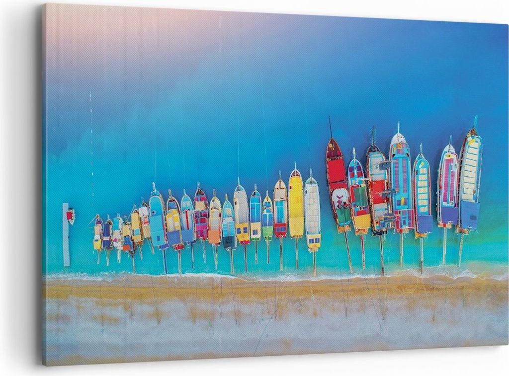 Bild auf Leinwand - Leinwandbild - Einteilig - Schiffe Strand Perspektive - 120x80cm - Wand Bild - Wanddeko - Wandbilder - Leinwanddruck - Bilder -...