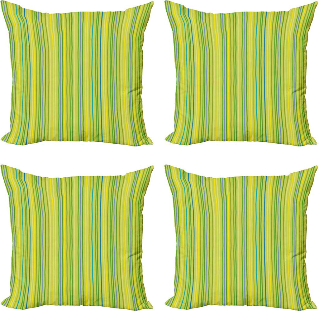 ABAKUHAUS Lime Green Kissenbezug Set (4 Stück), Weiche geometrische Linien, Moderner Doppelseitiger Digitaldruck, 45 cm x 45 cm, Pale Grün Gelb