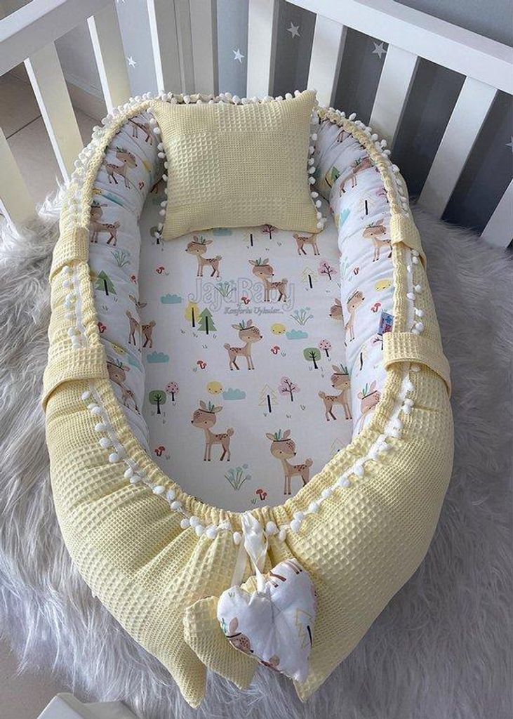 Jaju Baby Babynestchen mit Kopfkissen Baumwolle 74 x 50 cm Hellgelb
