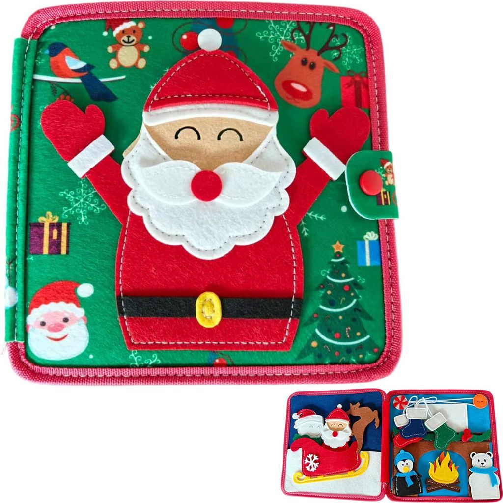 STILVORA Lernspielzeuge, Weihnachts Fühlbuch, Montessori Busy Book aus Filz, Interaktives Lernspielzeug für Kinder, Frühe Förderung, Motoriktra...
