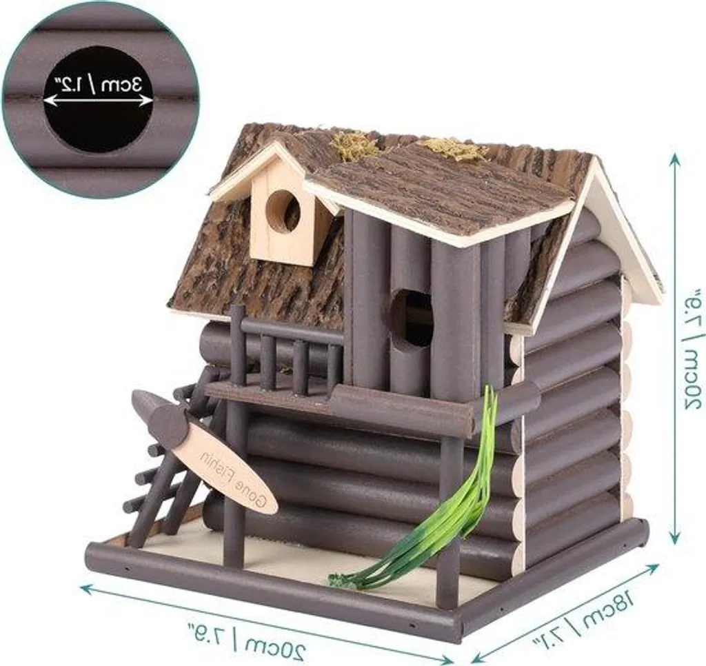 Nichoir unique pour oiseaux - Bois massif et design robuste déco 22cm