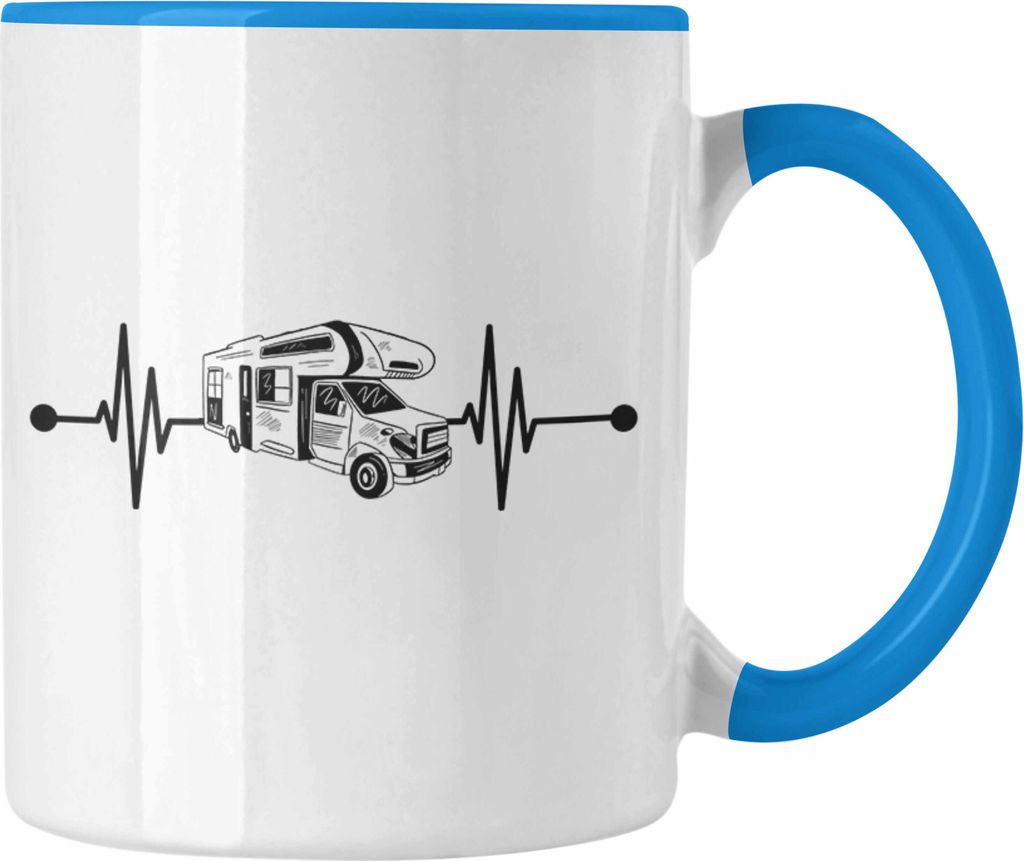 Trendation - Herzschlag Wohnwagen Wohnmobil Tasse Geschenk Camper Wohnmobilfahrer Geschenkidee Lustig (Blau)