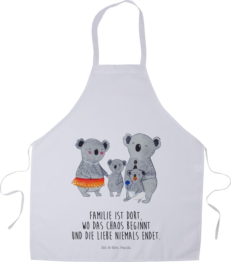 Mr. & Mrs. Panda Grillschürze Koala Familie - Weiß - Geschenk, Mama, Küchenzubehör, Schürze, Papa, Service, Kinder, Latzschürze, Kochschürze...