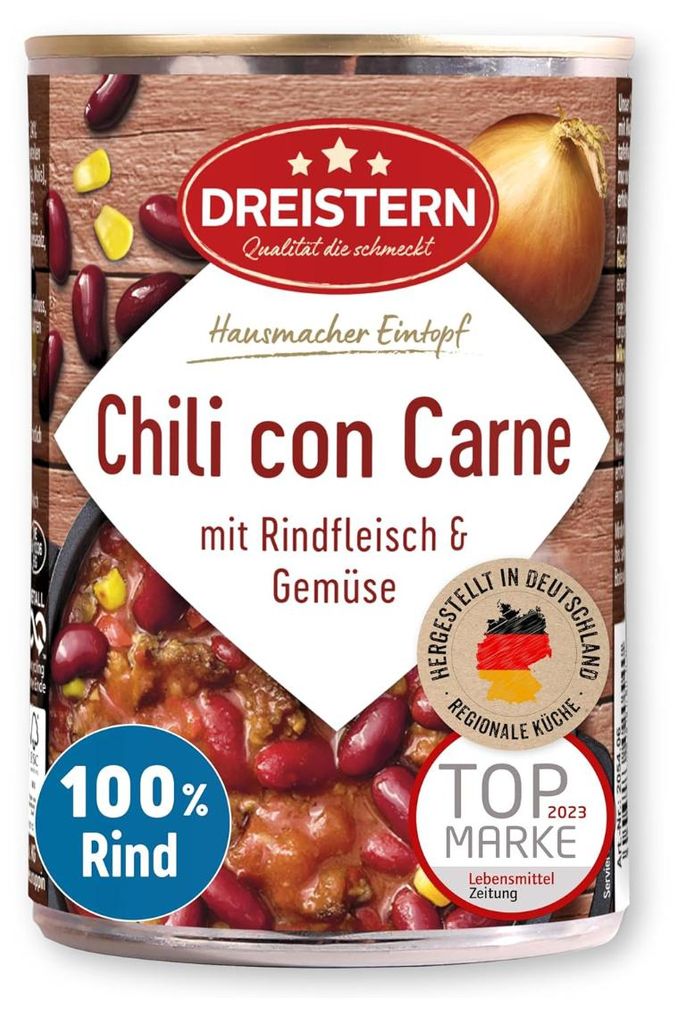 Dreistern Chili con Carne Eintopf mit Rindfleisch und Produktbild 