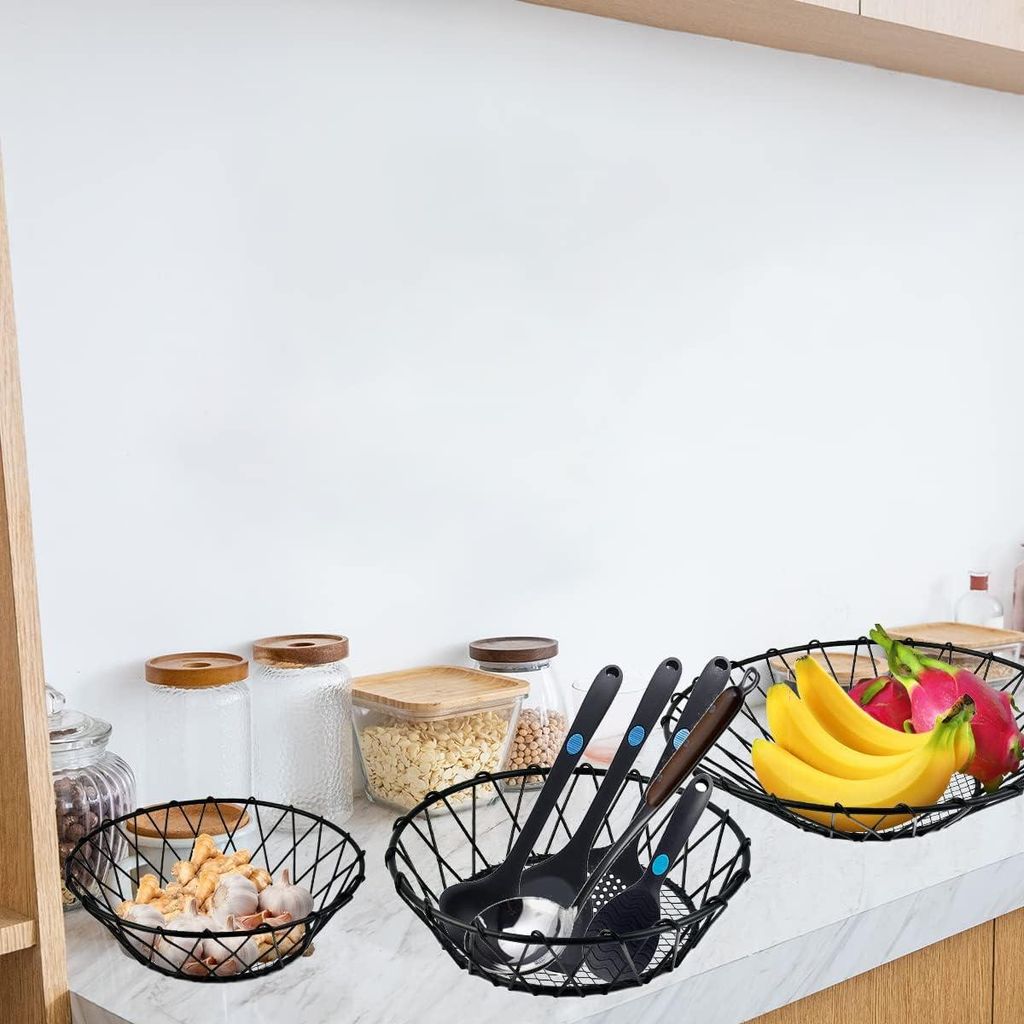 Hängende Obstschale - 3 Etagen - Schwarz - Metall