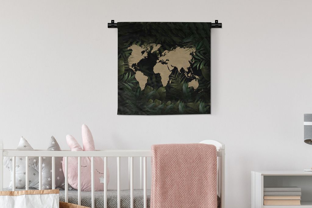 MuchoWow Wandteppich Wandbehang Weltkarte - Blumen - Tropische Pflanzen 60x60 cm Tapisserie Dekoration Wandtuch - Dekorationen - Wand Decke