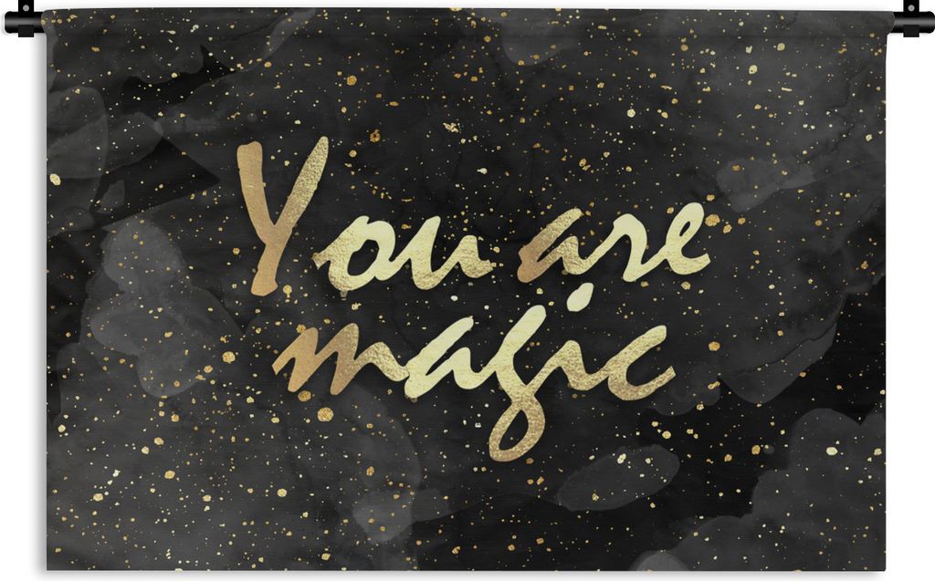 MuchoWow Wandteppich Wandbehang Zitate - Magie - Gold - Schwarz 60x40 cm Tapisserie Dekoration Wandtuch - Wanddekorationen