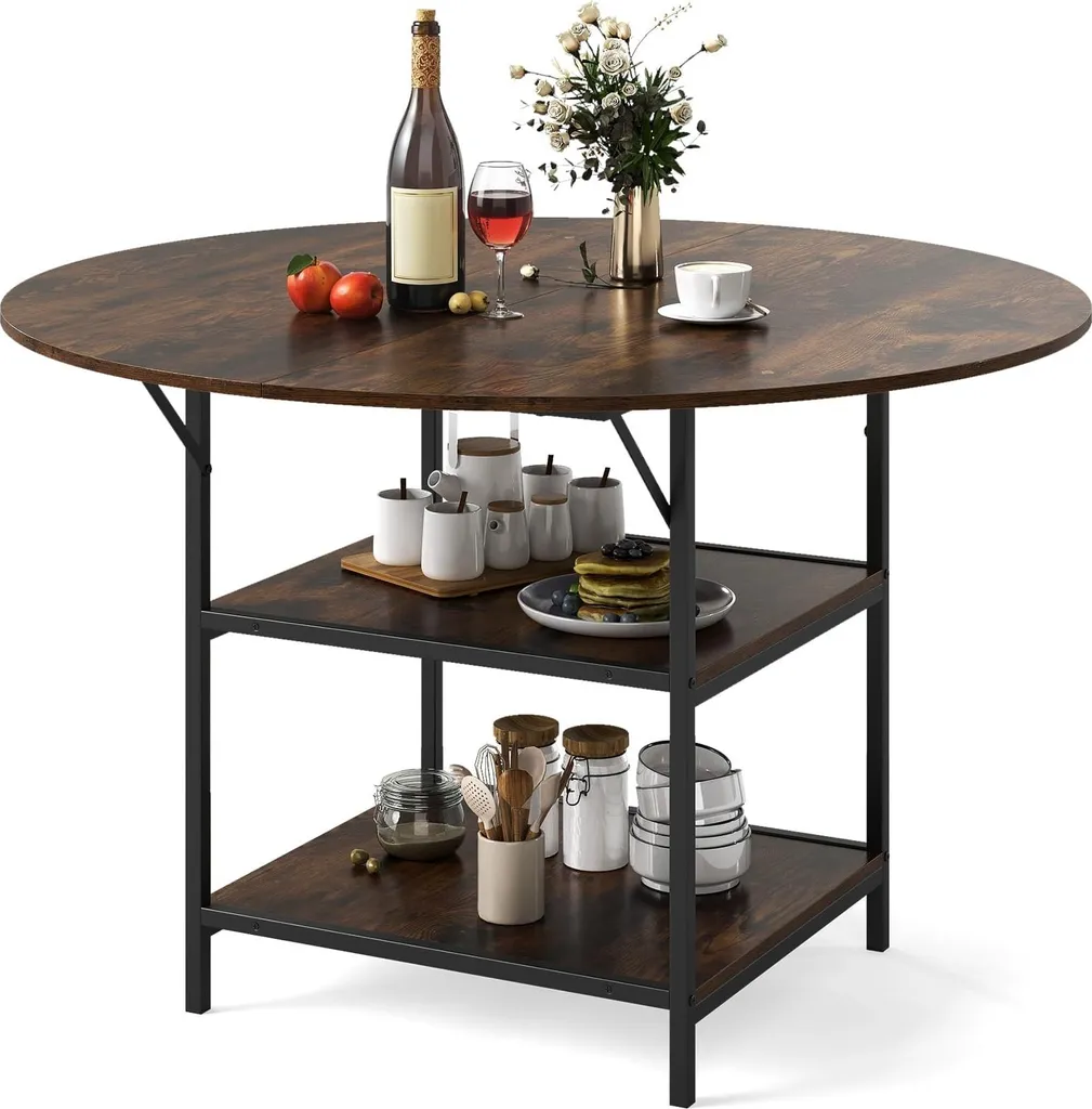 Table ronde gain de place 120 cm à 2 étagères pour salle à manger moderne