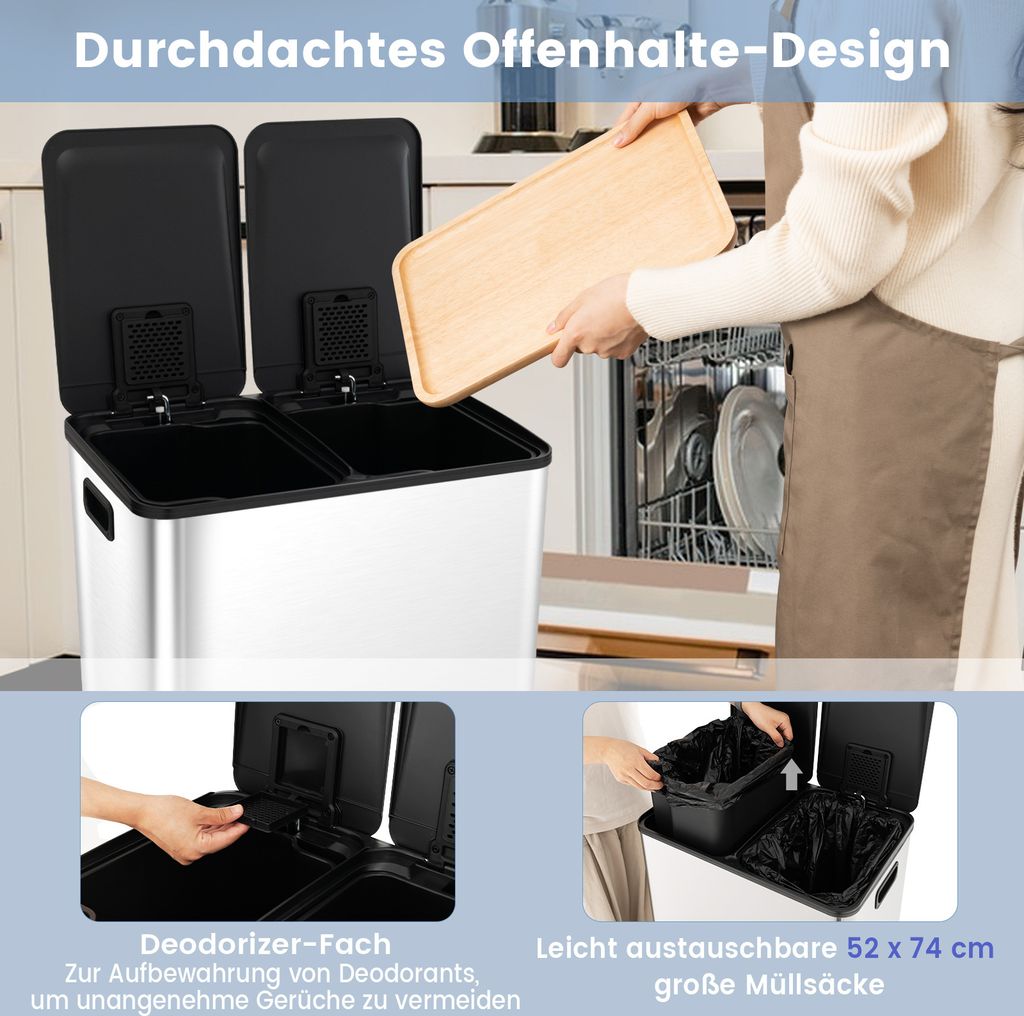 COSTWAY 60L Cestino Sensore A Infrarossi Acciaio Inox | Apertura Automatica 0.3s | Per Cucina Bagno - 3